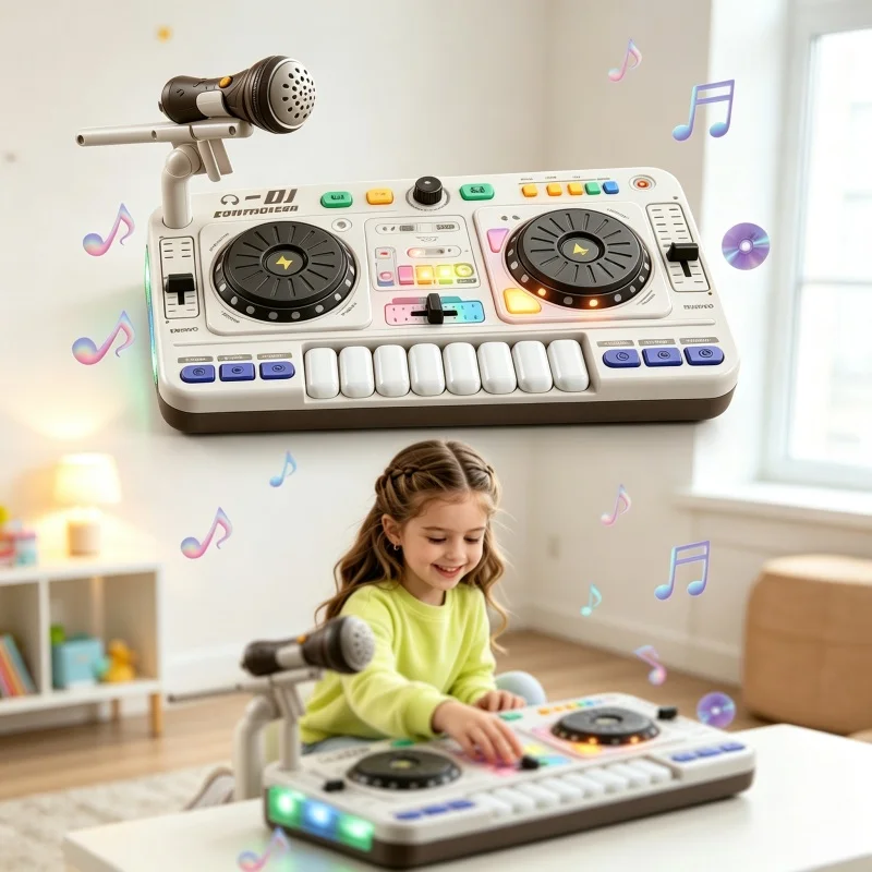 子供用シミュレーションdjミキサーコントローラーおもちゃ、電子音楽エフェクトキーボードゲーム、子供向け教育玩具、クリスマスプレゼント