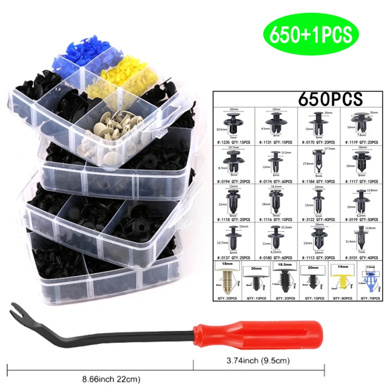 100/650Pcs Auto Fastener Clip Plastic Clips Fasten Bumper Door Trim Fitting Disassembly Tool Remove Retain Rivets For Car Puller