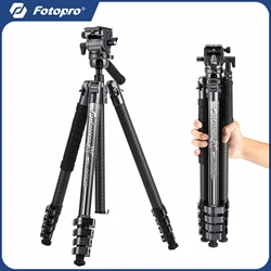 Fotopro X-Airfly Video Carbon Fiber Tripod 164CM Portable Travel Tripod for Camera with  Ball Head Fluid Head  Flip Lock