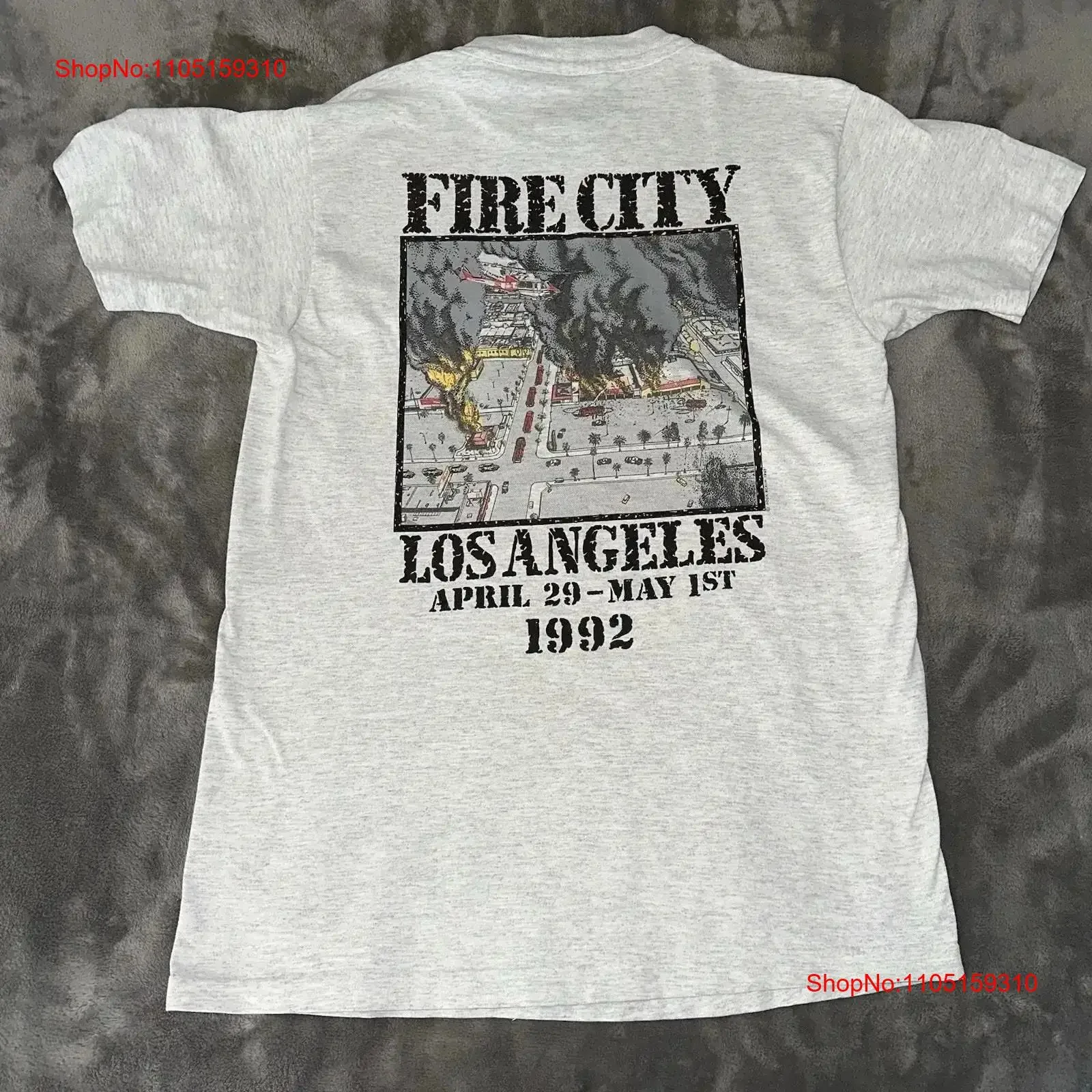 VTG 1992 FIRE CITY LA Los Angeles Riots T Shirt Mens Size L Grey Vuarnet vintage Washed Slightly designer clothes Stylish