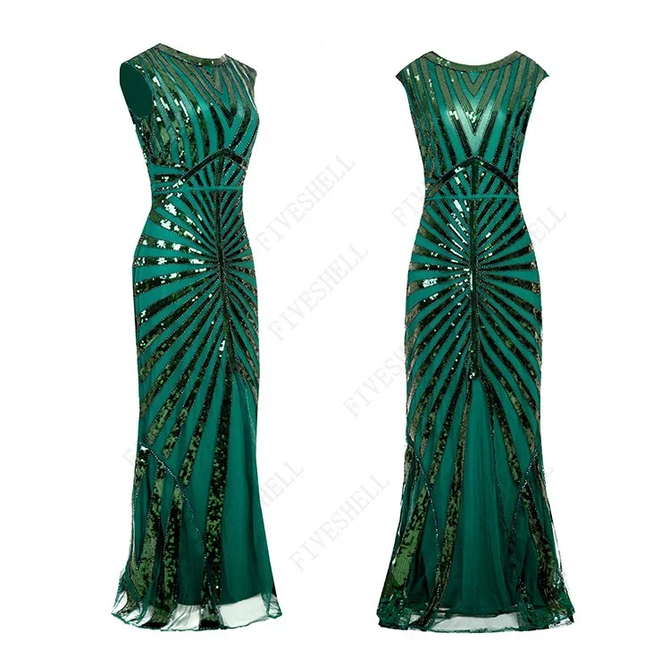 1920s grande gatsby cosplay vestido longo flapper vintage o pescoço sem mangas sem costas vestido de festa para baile de formatura traje de cocktail para mulher