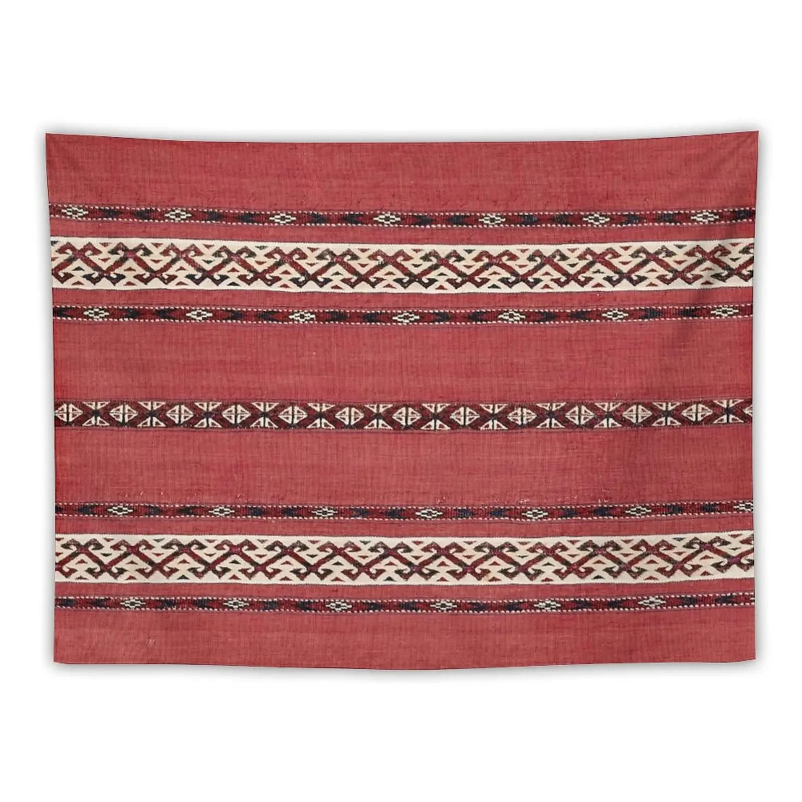 

Triangle Stripe Kilim II 19th Century Authentic Colorful Picture of a Red Black and White Rug Tapestry Cute Decor Tapestry