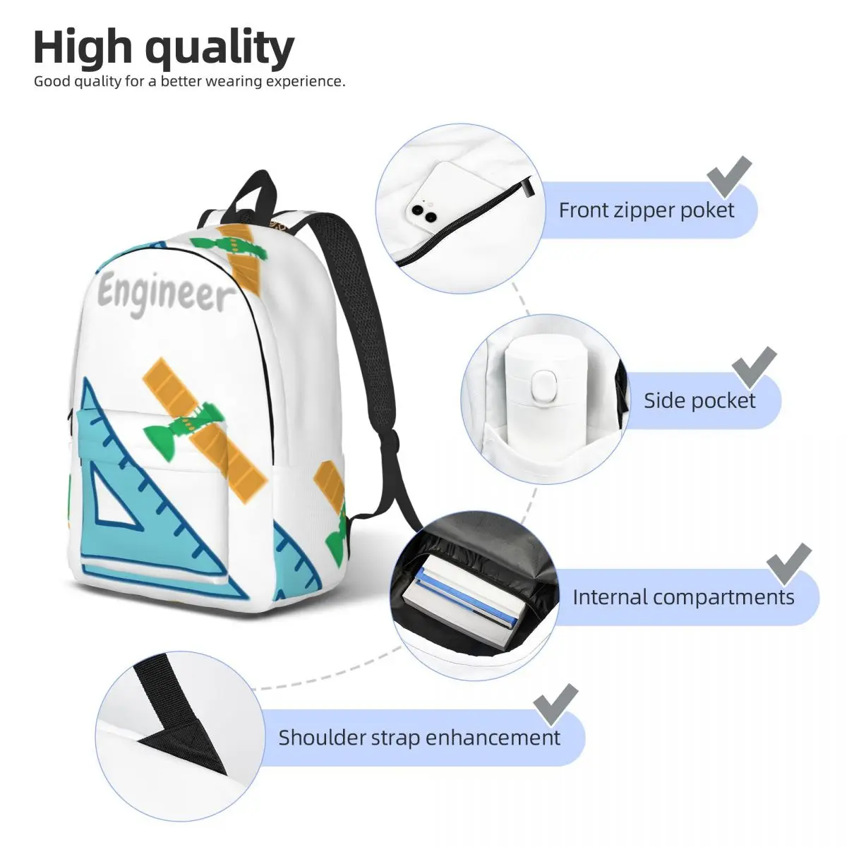 Engineering Apparels Backpack Student Boys Girls BookBag Kids School Bag Computer Shoulder Bags for Men Women