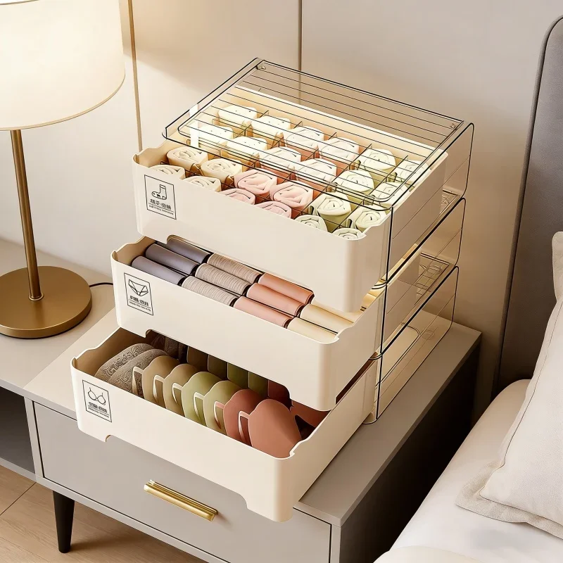 

Органайзер для нижнего белья из ПЭТ, штабелируемый, выдвижной, для шкафа, для бюстгальтеров и носков, аксессуары для хранения в домашнем шкафу