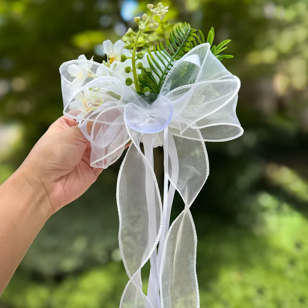 Große Rosenblume mit gekräuselten Rändern und Saugnapf, künstliche Blumendekoration für Hochzeitsauto-Rückspiegel, Party-Gang-Stuhl-Dekoration – Detail 3