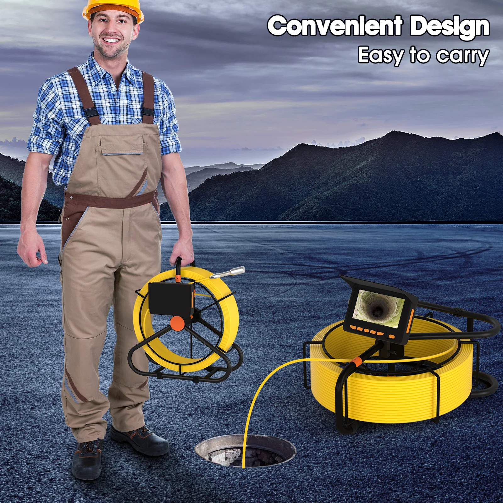 Boroscopio Industrial de 4,3 ", luces LED, inspección de drenaje, cámara de alcantarillado, Cable de serpiente DVR, visión nocturna, tarjeta SD de 16GB, tubería de drenaje, plomería