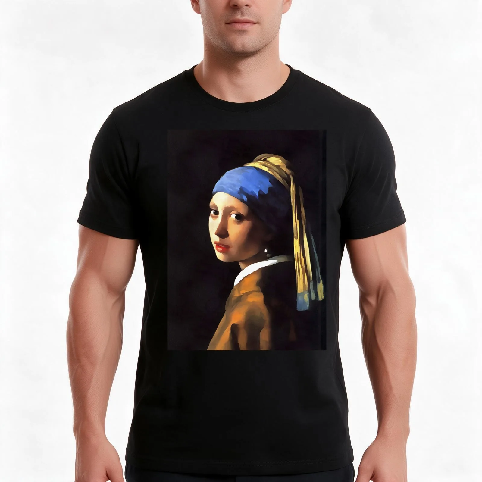 Girl with a Pearl Earring After Johannes Vermeer T-Shirt, Summer Casual Cotton Tee, Oversized Streetwear Tops, Unisex Men Women