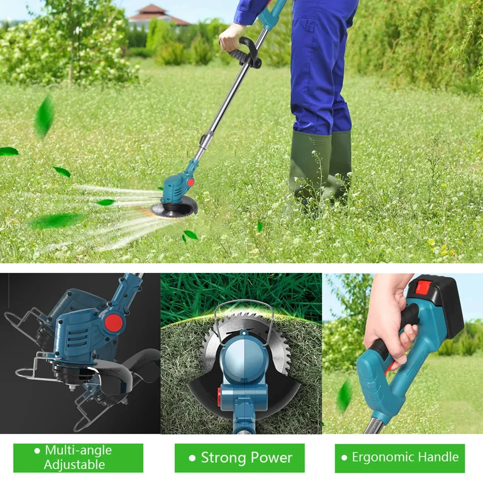 1800W Handheld Electric Lawn Mower Stretchable Hedge Trimmer Garden Grass Trimmer Pruning Cutting for 18V Makita Battery