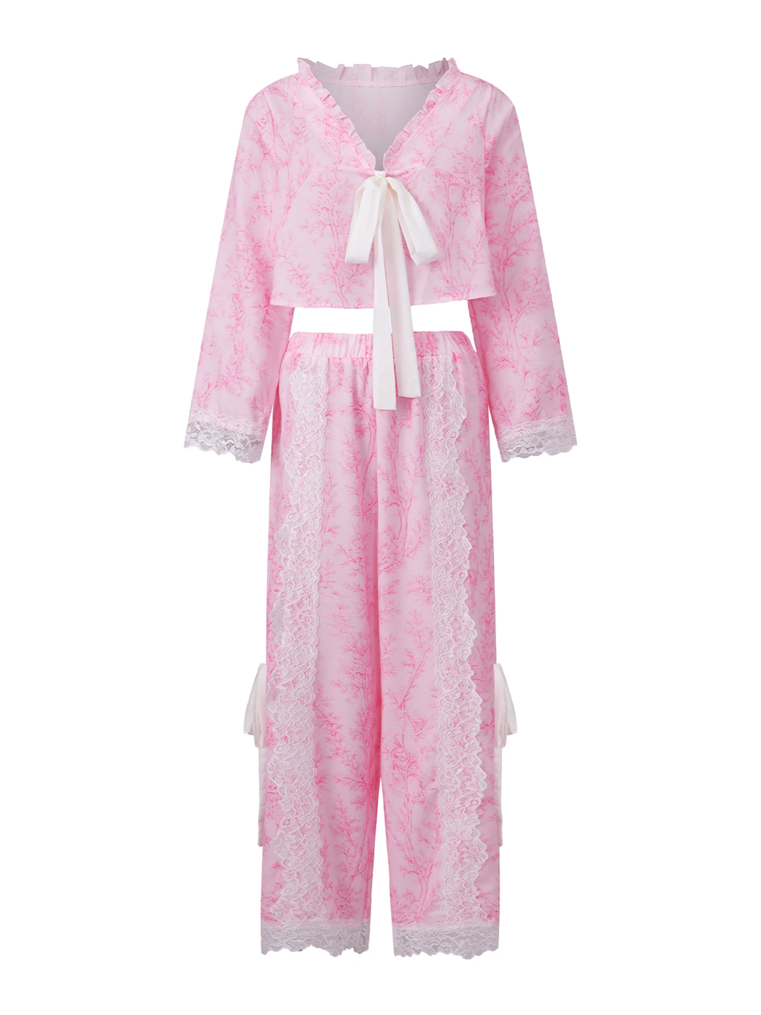 طقم بيجامة نسائي مكون من قطعتين بأكمام طويلة وقمصان علوية وسروال قصير من الأمام