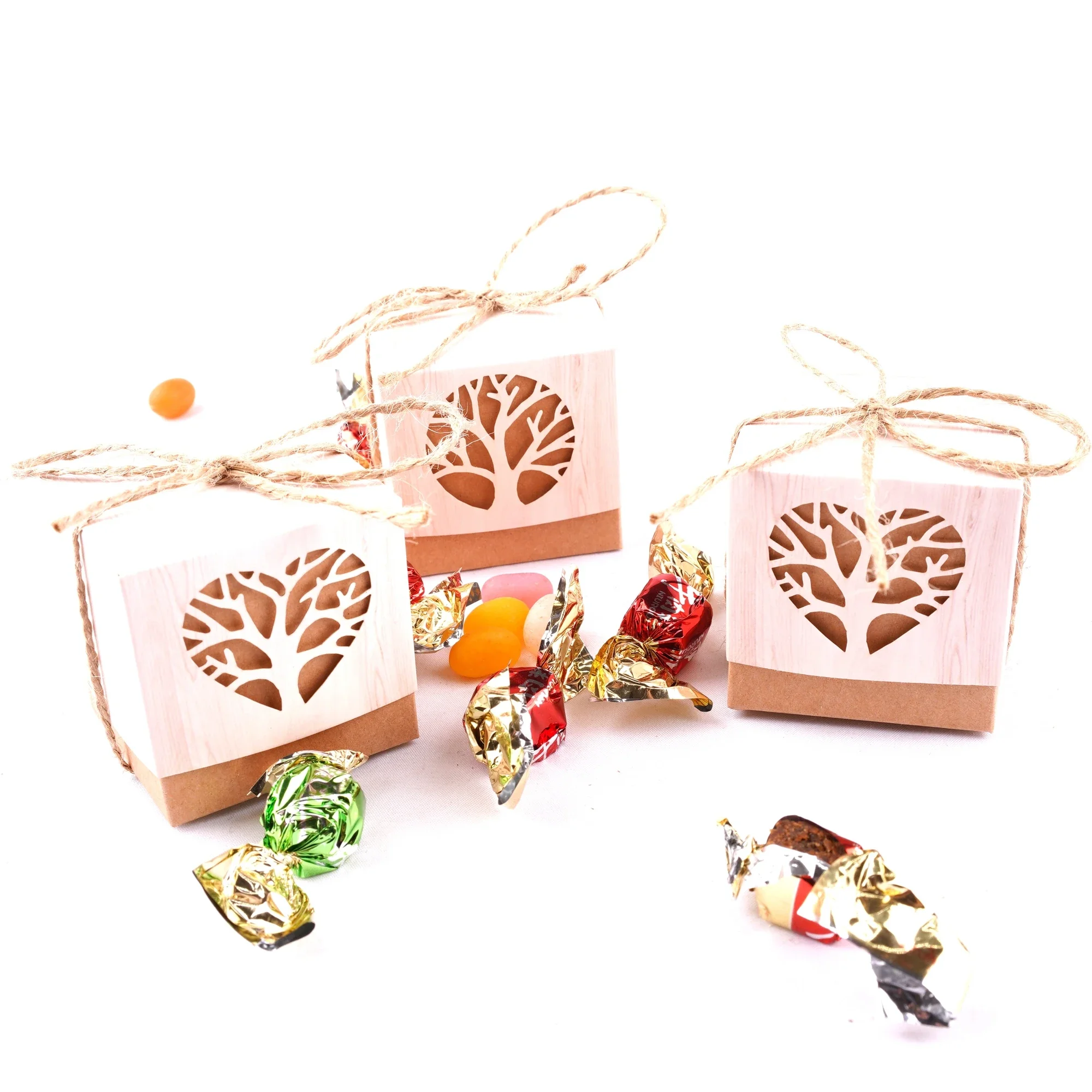 Kraft Paper Box Hollowed Love Heart Tree DIY Candy Packaging Box Wedding Birthday Party Guest Gift Boxes Decoration 10pcs/Lot