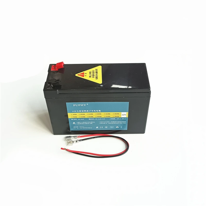 PUPHY®Cella di batteria agli ioni di litio 12V 28AH 10AH di grande capacità per auto per bambini, spruzzatore, banca di alimentazione impermeabile portatile a luce LED