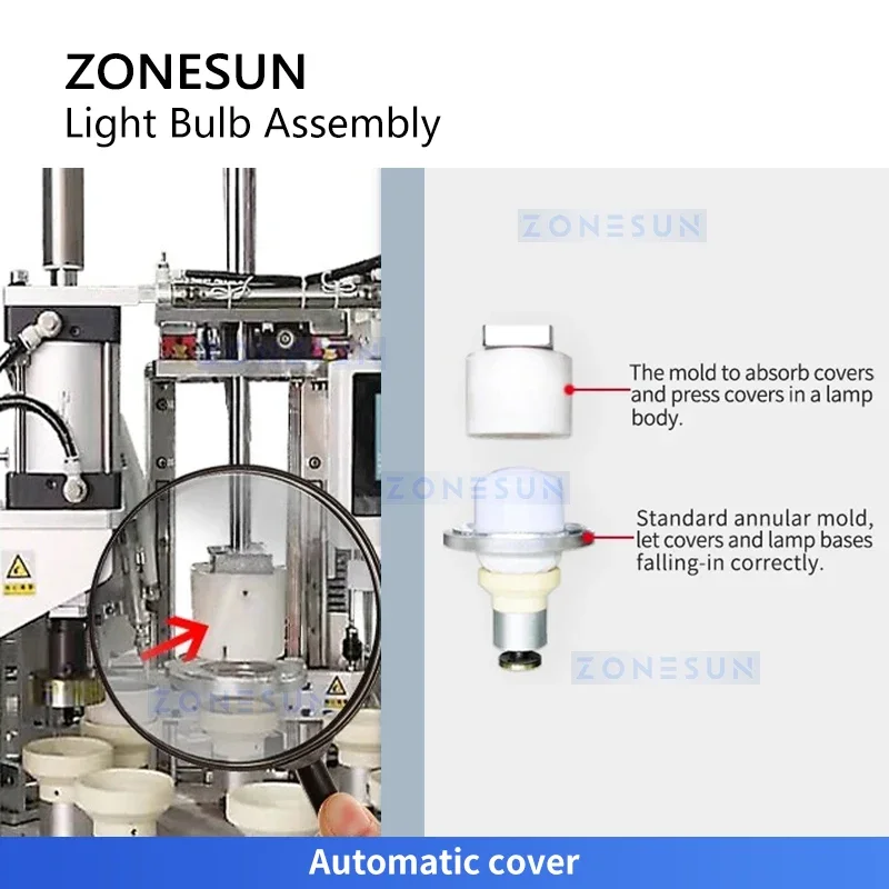 ZONESUN ZS-DPA8 Automatic LED Light Bulb Assembly Machine 8 Workstations PLC Monoblock Lamp Production Line Equipment