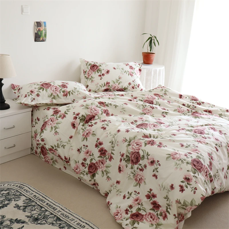 

Flat Nordic 3-Piece Cover Set Bedding Duvet Fitted Breathable Bed Sheet 4-Piece Pillowcase Comfortable Soft Cotton Modern Hotel