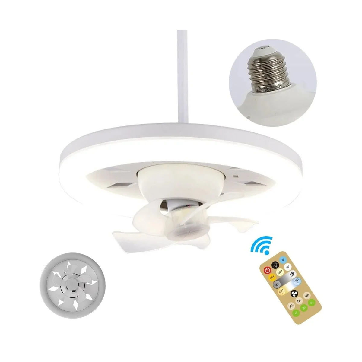 Ceiling Fan Light 60W 3-Speed Cooling Fan Ceiling Light Remote Control E27 Lamp Holder Electric Fan Lamp B