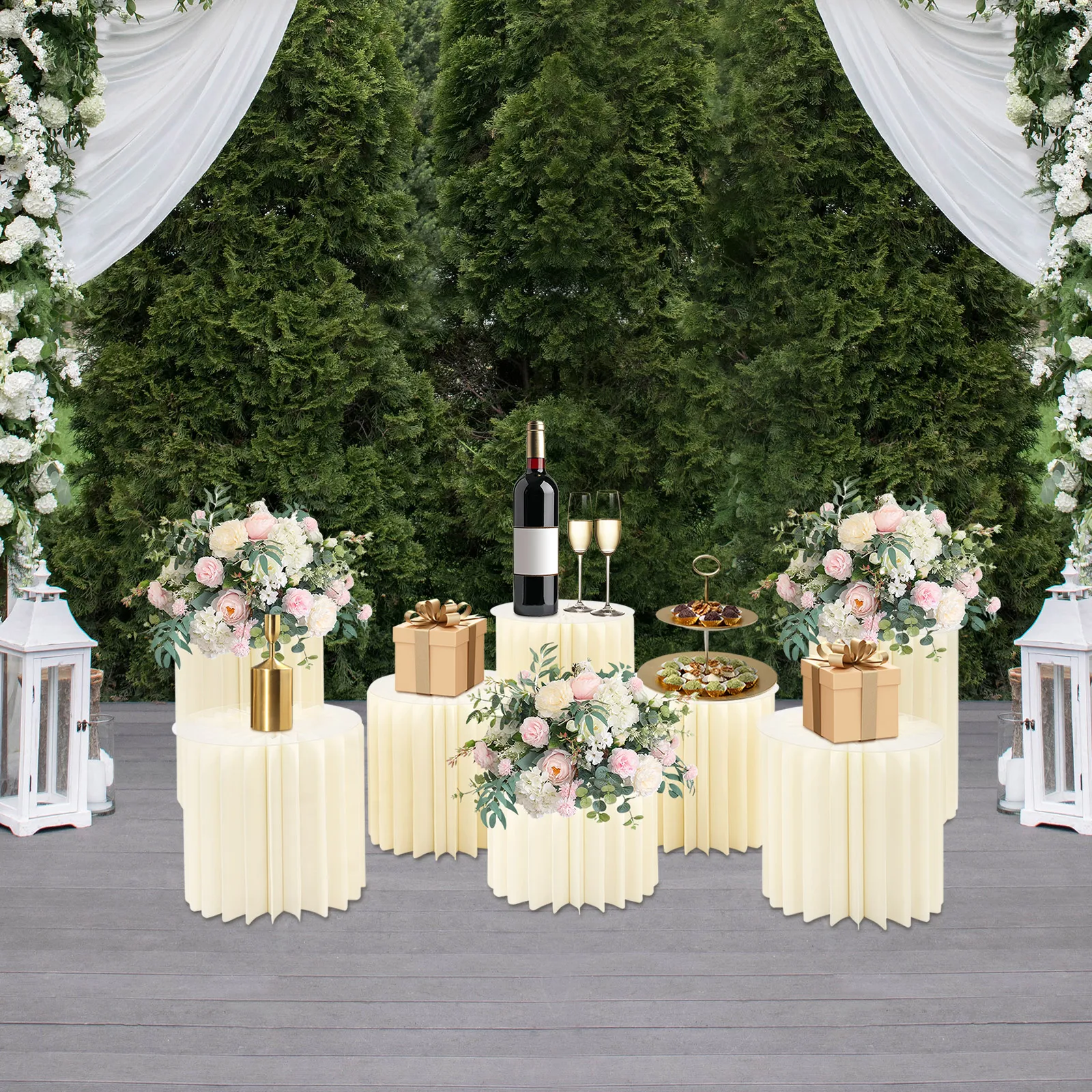 8 Pieces Foldable Paper Column Display Stands, Cylinder Wedding Flower Stands for Placing Artificial Flowers, Fresh Flowers