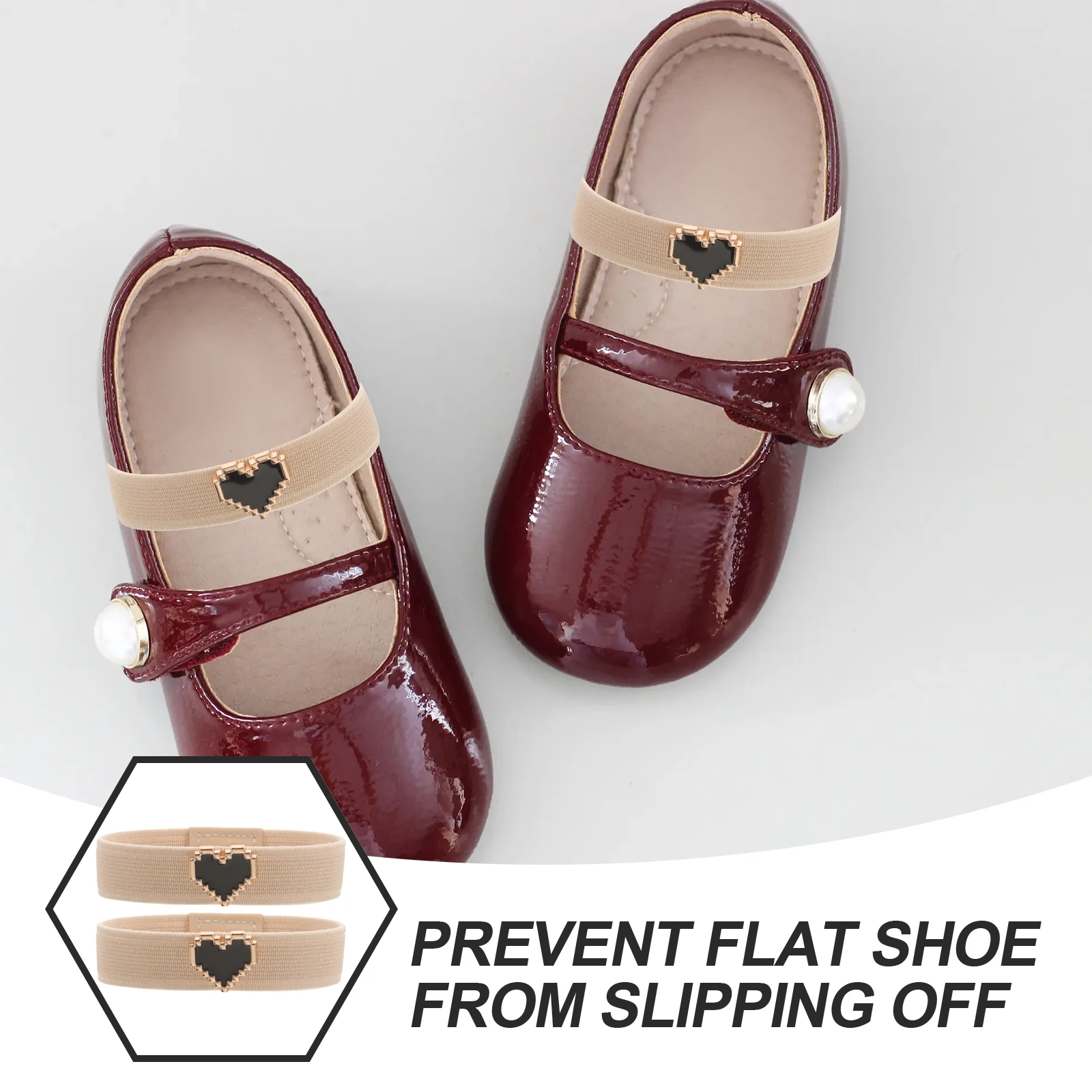 

Love Pearl Strap Flat Shoe Straps for Girl Detachable Elastic Heels Anti-loose Beige Child