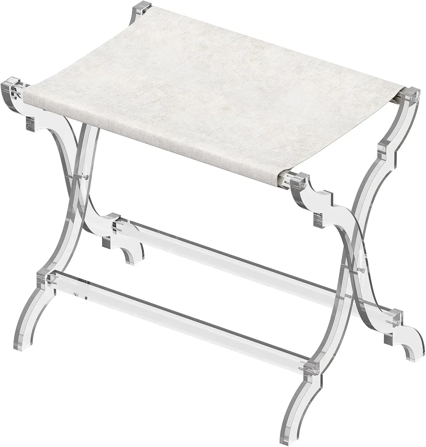 Portaequipajes de acrílico, soporte para maletas plegable elegante con estante de tela PET para habitación de invitados, dormitorio, hotel, capacidad para hasta 50-100 lb,