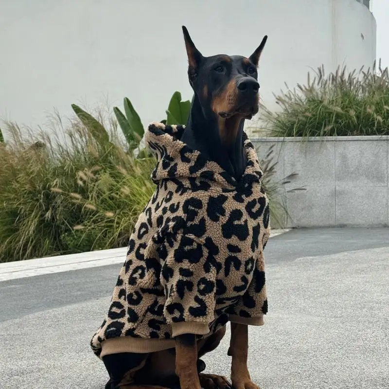 Mode Leopard Hoodie Für Medien Große Hunde Warme Fleece Hund Jacke Dobermann Mäntel Für Große Hunde ropa para perro – Detail 5