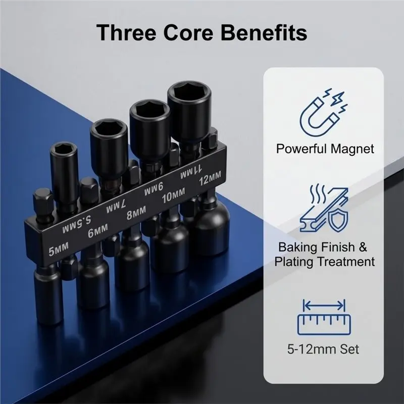 【THANKSGIVING DAY】9Pcs Hex Nut Driver Set Power Nut Driver Bit Set 1/4 Hex Shank Socket Adapter Drill Bit For Electric