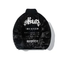 2024 American Hip Hop Fleece Letter Embroidered Fleece Fashion Casual Loose Warm Coat Men Winter Jacket