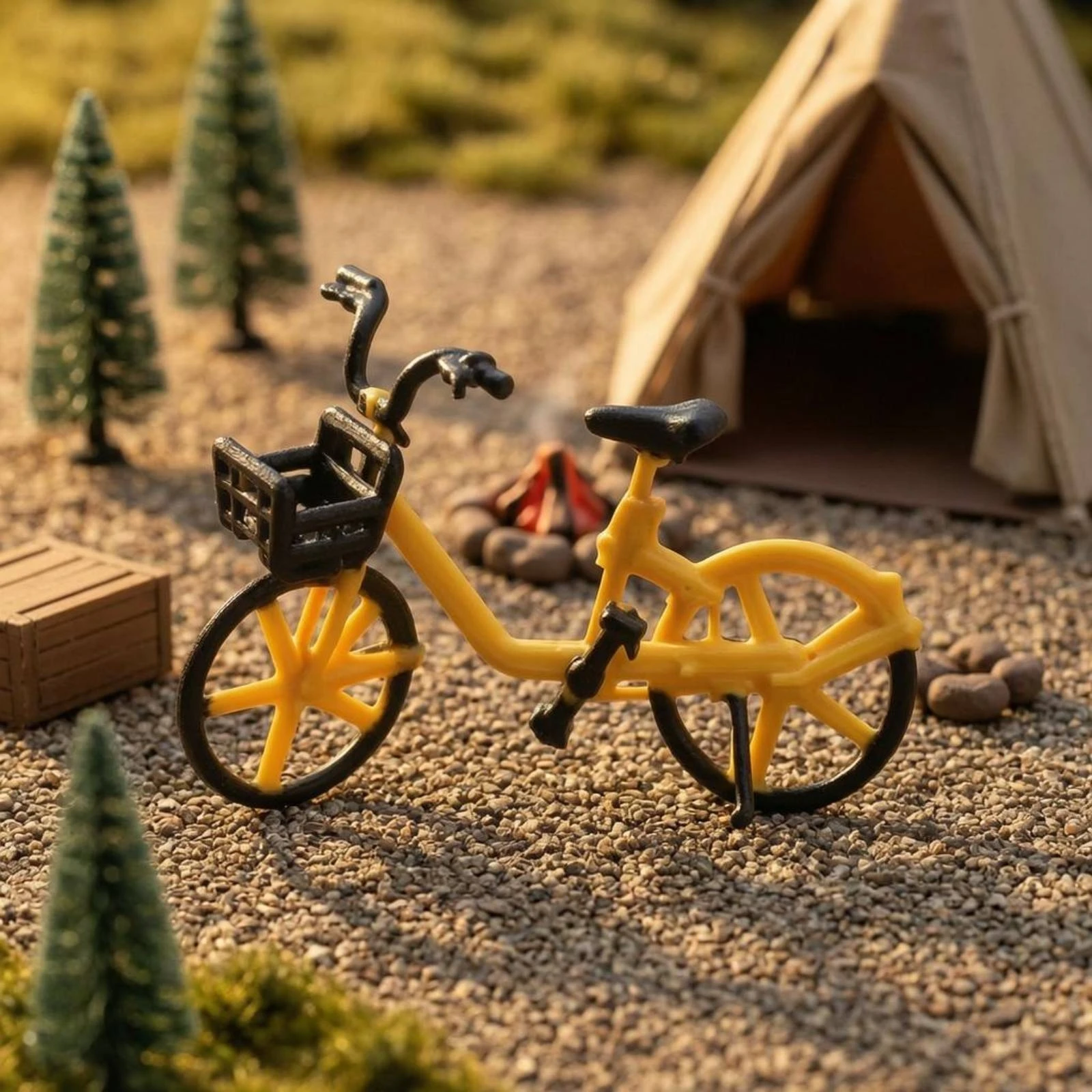 

1:64 Velocipede Model Decorative Miniature Velocipede with Basket Bike Miniature Desktop Decoration Display Piece Collectible