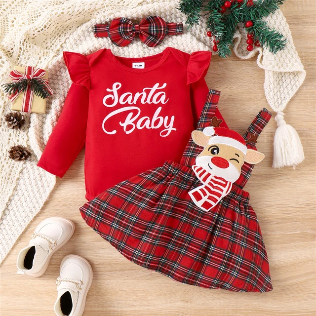 Newborn Infant Baby Girls Christmas Clothes Outfits Letter Print Romper Cartoon Deer Plaid Skirts Headwear Xmas Gifts Costume AliExpress