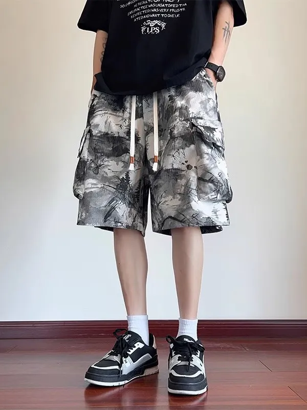 

Summer Youth Tie Dye Corduroy orts Five Inches Length Beach Sle Casual Pants for Teens with Multiple kets Workwear