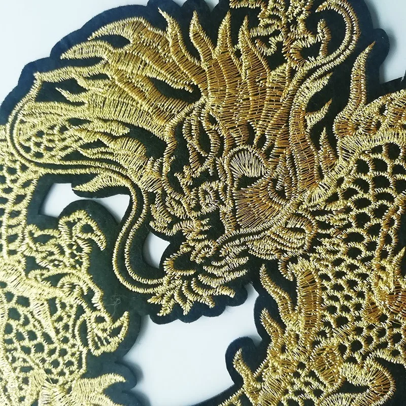 Exquisite Animal Golden Chinese Dragon Embroidery Patches Iron On Clothes Applique for DIY Clothing Accessory Patch