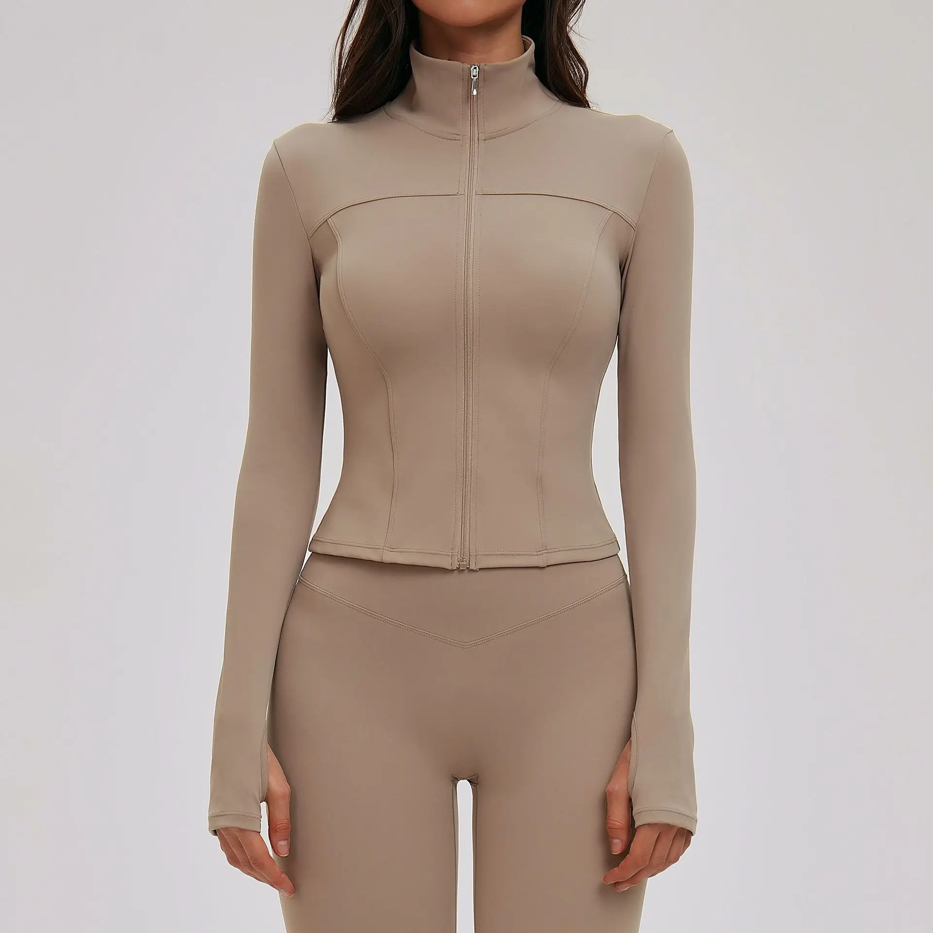 Sports Long Sleeved Women Yoga Clothes Quick Dry Zipper Long Sleeved Cardigan Stand Up Collar Jacket Running Fitness Jacket Top