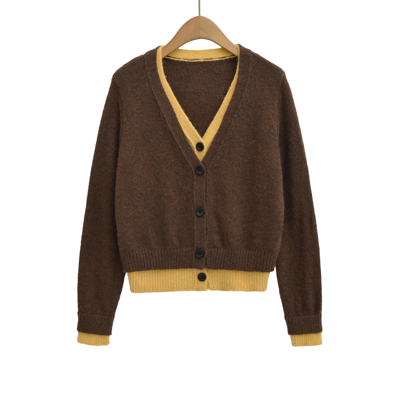 Cárdigan de punto adelgazante con cuello en V y un solo botón para mujer, moda de primavera y otoño, ropa de nuevo estilo