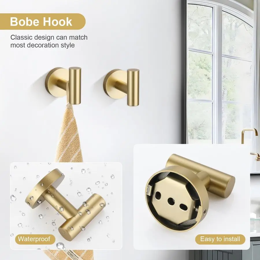 

5 Piece Bathroom Accessories Set Brushed Gold Bathroom Hardware Set 23.6 Inch Bath Towel Bar Set SUS304 Stainless Steel Towel Ra