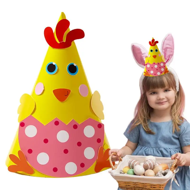 Children DIY Easter Non Woven Fabric Hat Bunny Egg Material Handmade Crafts for Kid Holiday Cartoon Cap Party