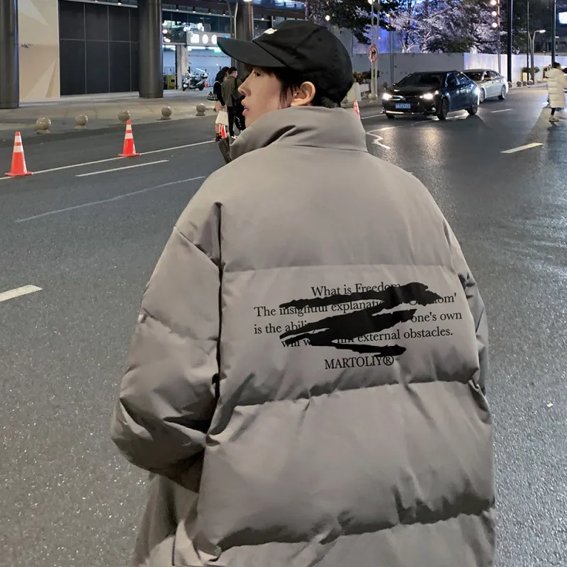 

Thiened American Letter fiti Хлопковое джето с глубокими глазами, мужское уличное винтажное теплое хлопковое пальто с воротником-стойкой в стиле ретро