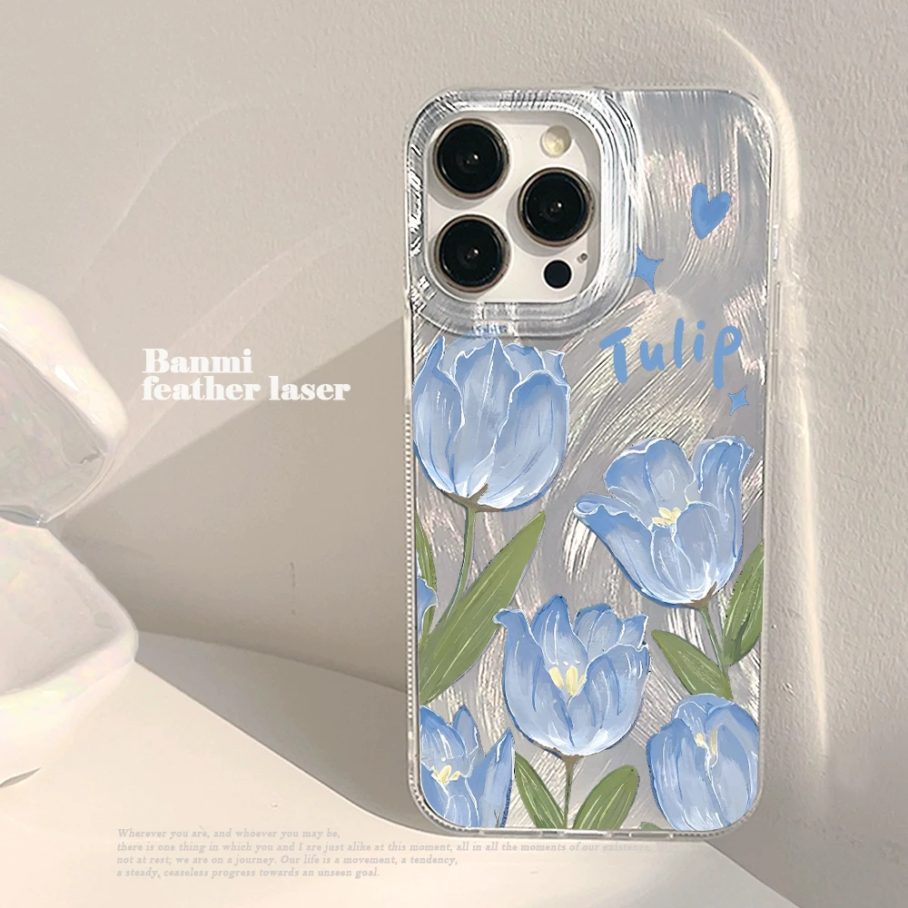 Für Samsung Galaxy S21 S26 S25 S24 S23 S22 Ultra Plus FE Hülle Frisches Blaues Tulpenmuster Cover Für A16 A15 A36 A54 A55 A56 Fundas – Detail 1
