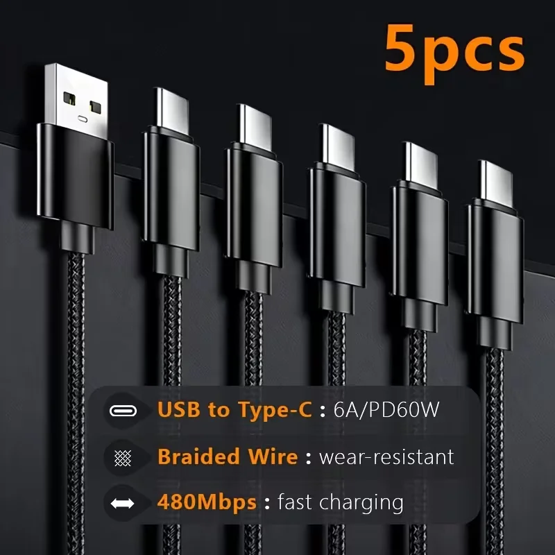 [Quick Charger] 5pcs USB C Type C Data Cable | 3.3FT/1M Charging Data Cable, Suitable for iPhone 18/18pro/18promax/S8 S9 S10, Xiaomi, Samsung for Galaxy S10 S10+s9 Android A15 A25 A35 A55 Google Type C Data Sync Cable