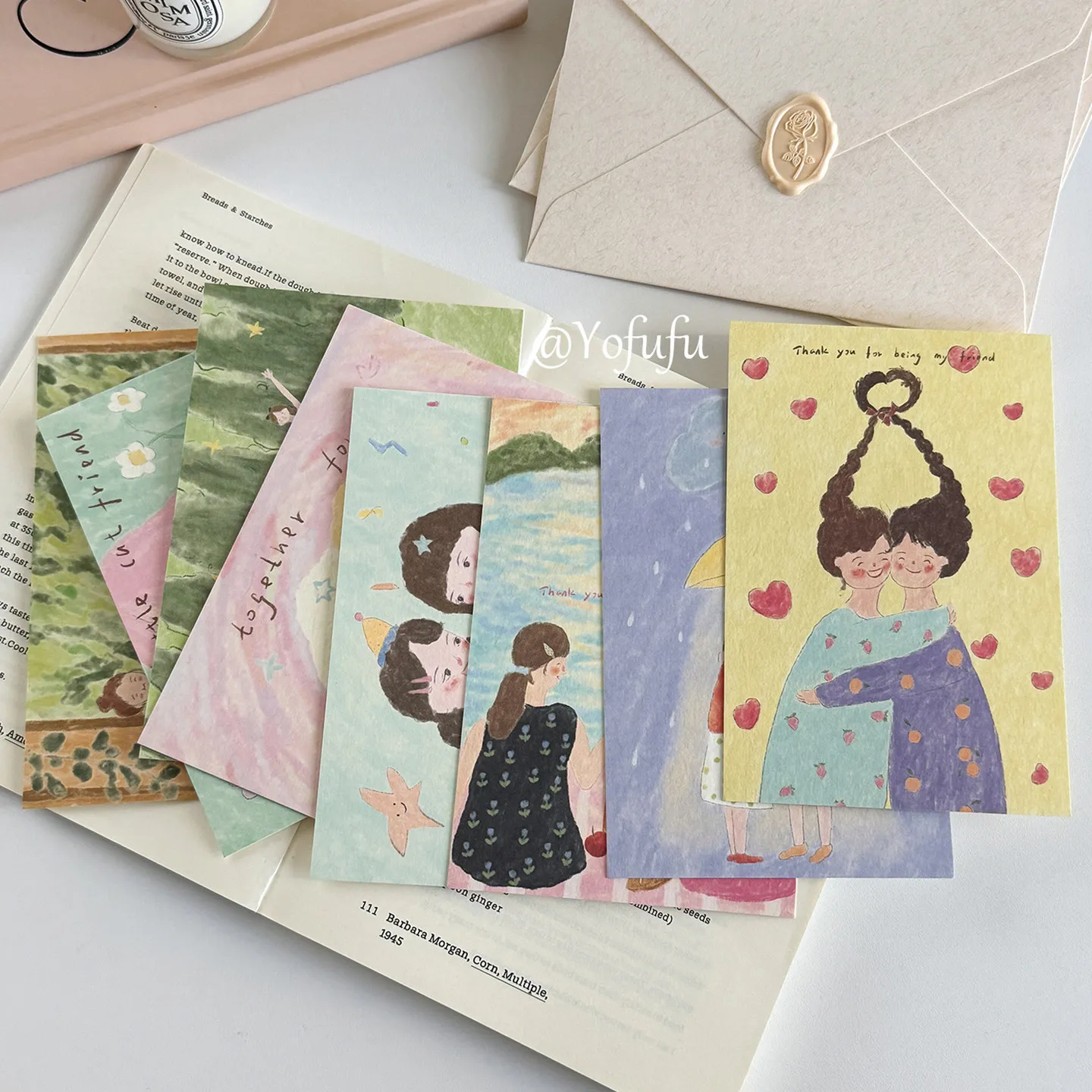 Friendship Hand Painted Message Notes Postcard Envelope Set Gift Hard Card 148x100mm Textured Kraft Paper Letter Writing
