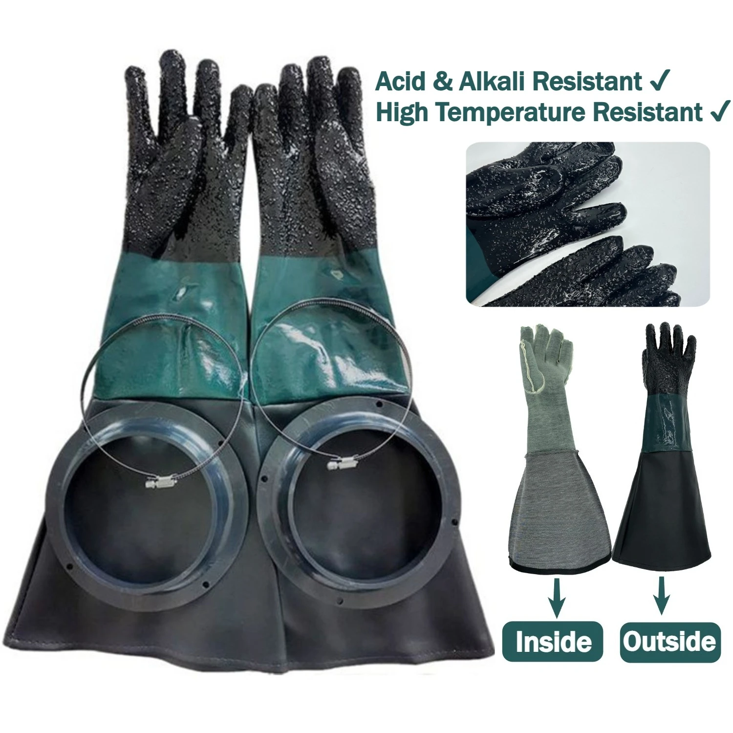 Rubber Sandblaster Gloves for Abrasive Blasting 60cm Length Be Used on Sandblast Cabinet Sand Blasting Gloves with Particle
