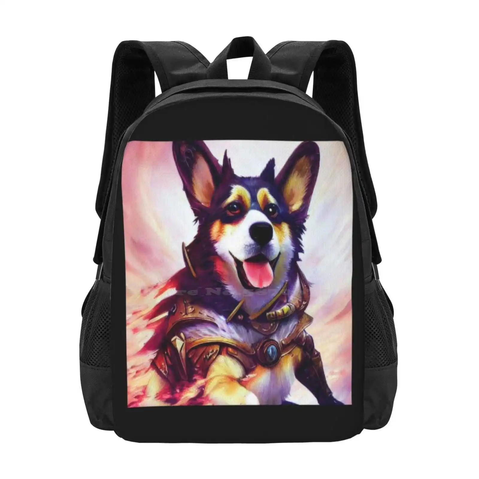 Ai Generated Art , War Corgi Pattern Design Laptop Travel School Bags Ai Art Ai Generated Art Pets Ai Corgi War Corgi Battle