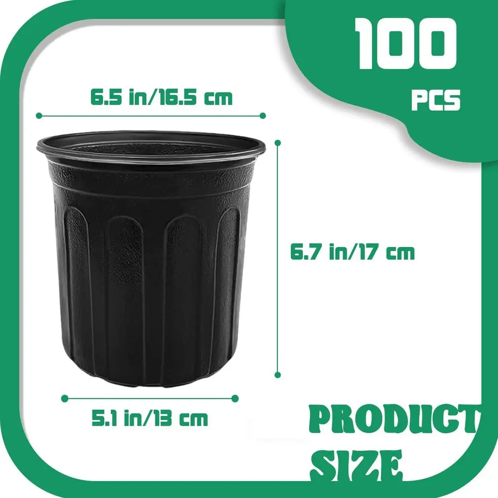 100 Pack 1 Gallon Flexible Plastic Nursery Pots for Seedlings, Planting, Transplanting, and Cuttings