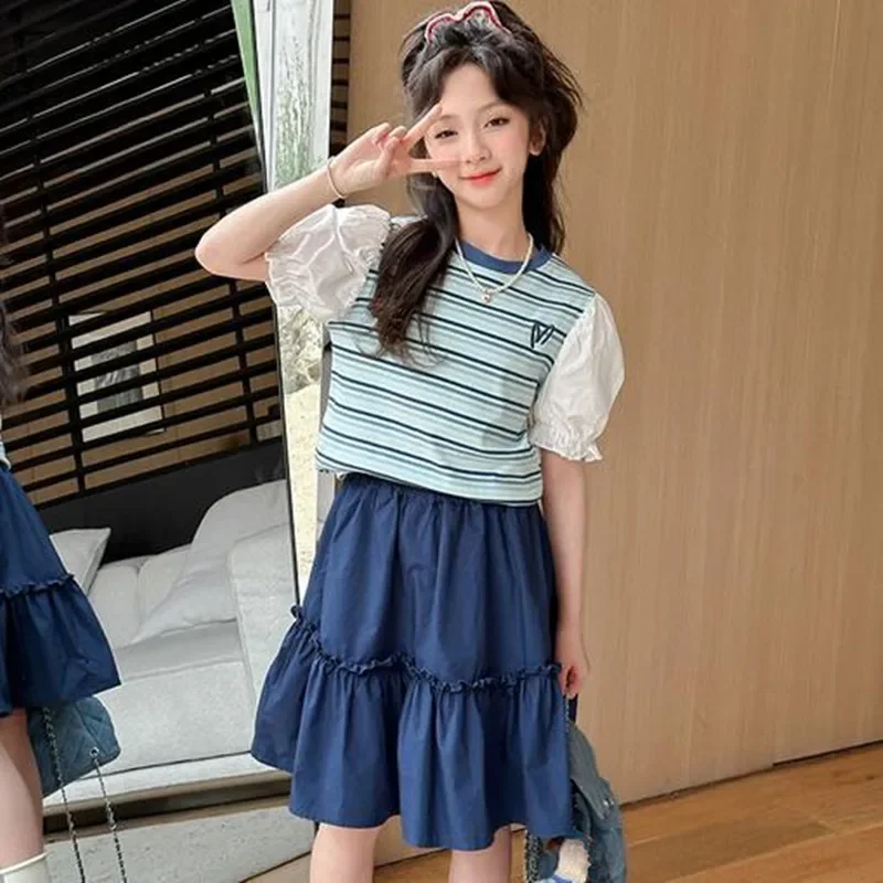 

Children's Clothing Set Summer Girls Striped Tops + Skirt Suits Kids Short Sleeve Princess Outfits for Baby Girl Clothes