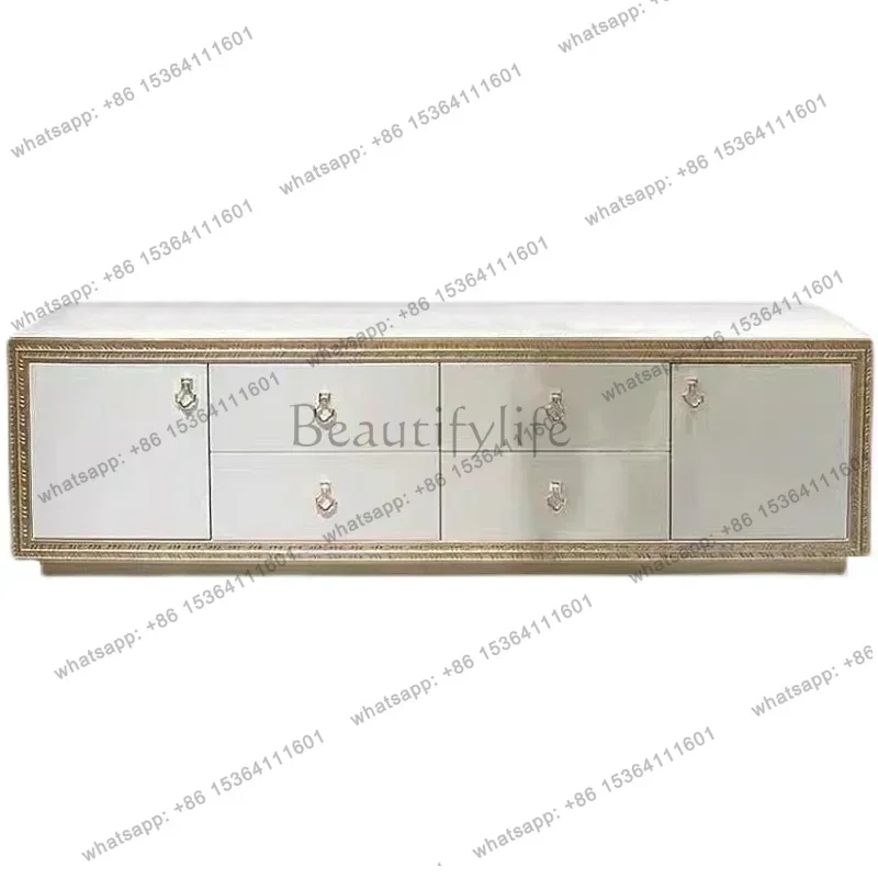 YJ  S Modern Simple Solid Wood TV Cabinet Coffee Table Combination American Light Luxury Living Room Locker Audio-visual