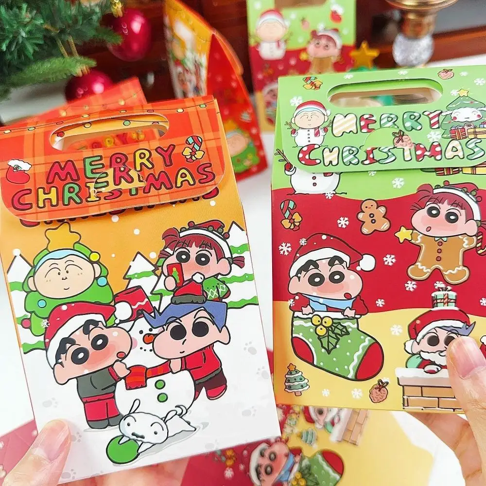 5Pcs Kawaii Crayon Shin-Chan Anime Peripherals Cartoon Christmas Candy Box Folding Portable Paper Box Packing Box