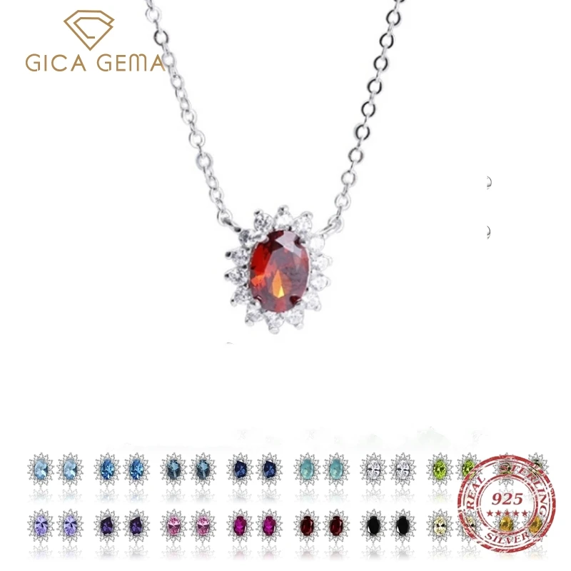 Gica Gema New Multicolor 5*7mm Necklace Silver 925 Jewelry Oval Shaped Sapphire Gemstone Pendant For Female Wedding Party Gifts