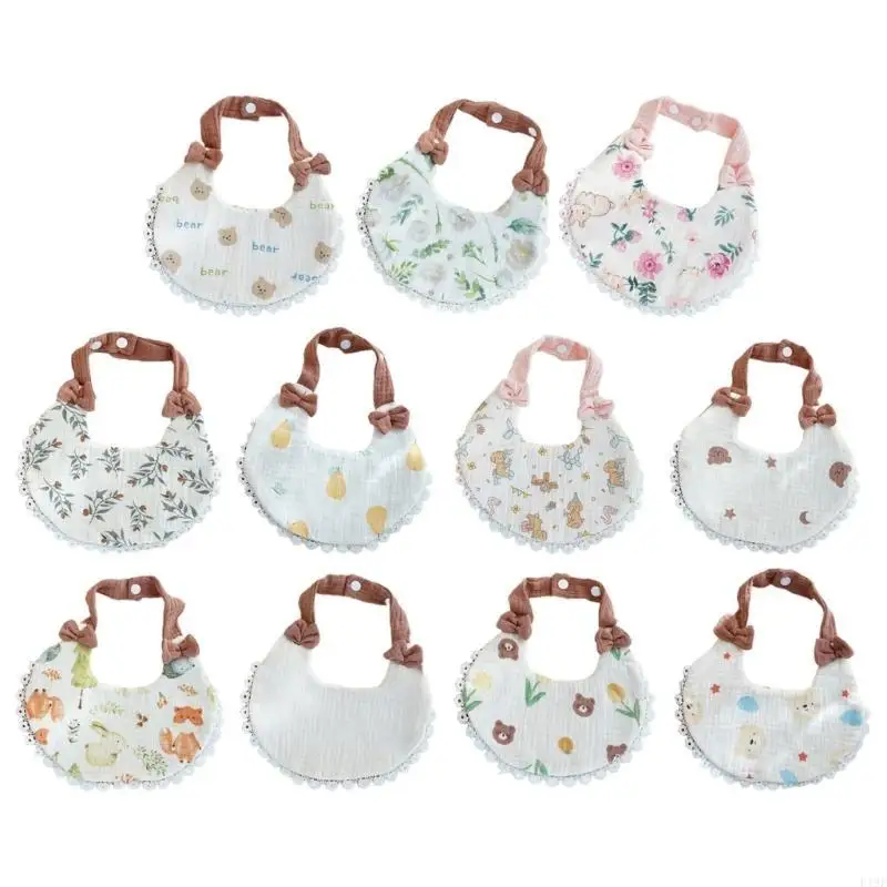 

F19F Infants Drooling Bib Breathable Lovely Print Toddlers Burping Cloth 6-Layer Bib