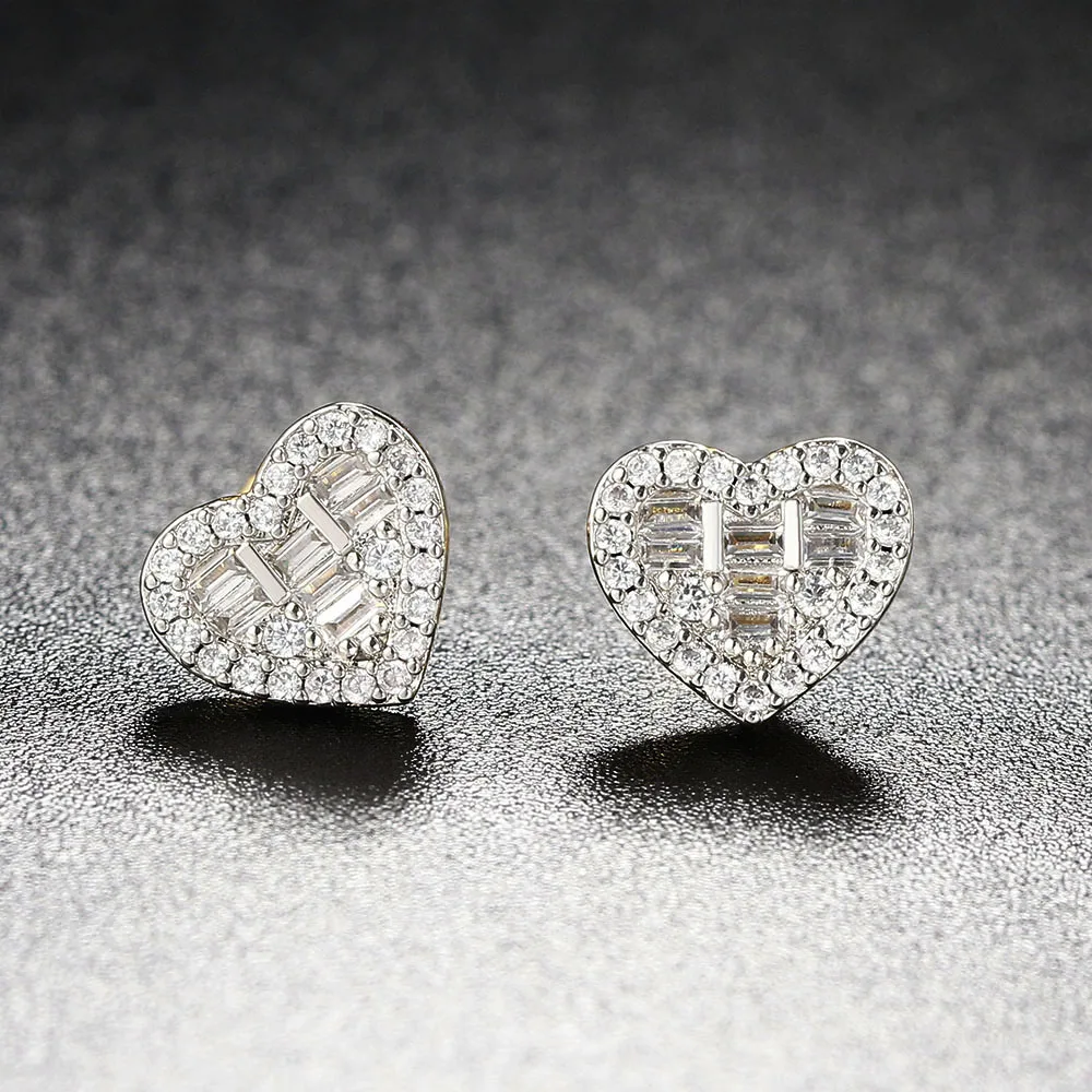 Hiphop Heart Crystal Stud Earrings For Women Hippie Cubic Zircon Cartilage Earrings Party Jewelry Wedding Accessories