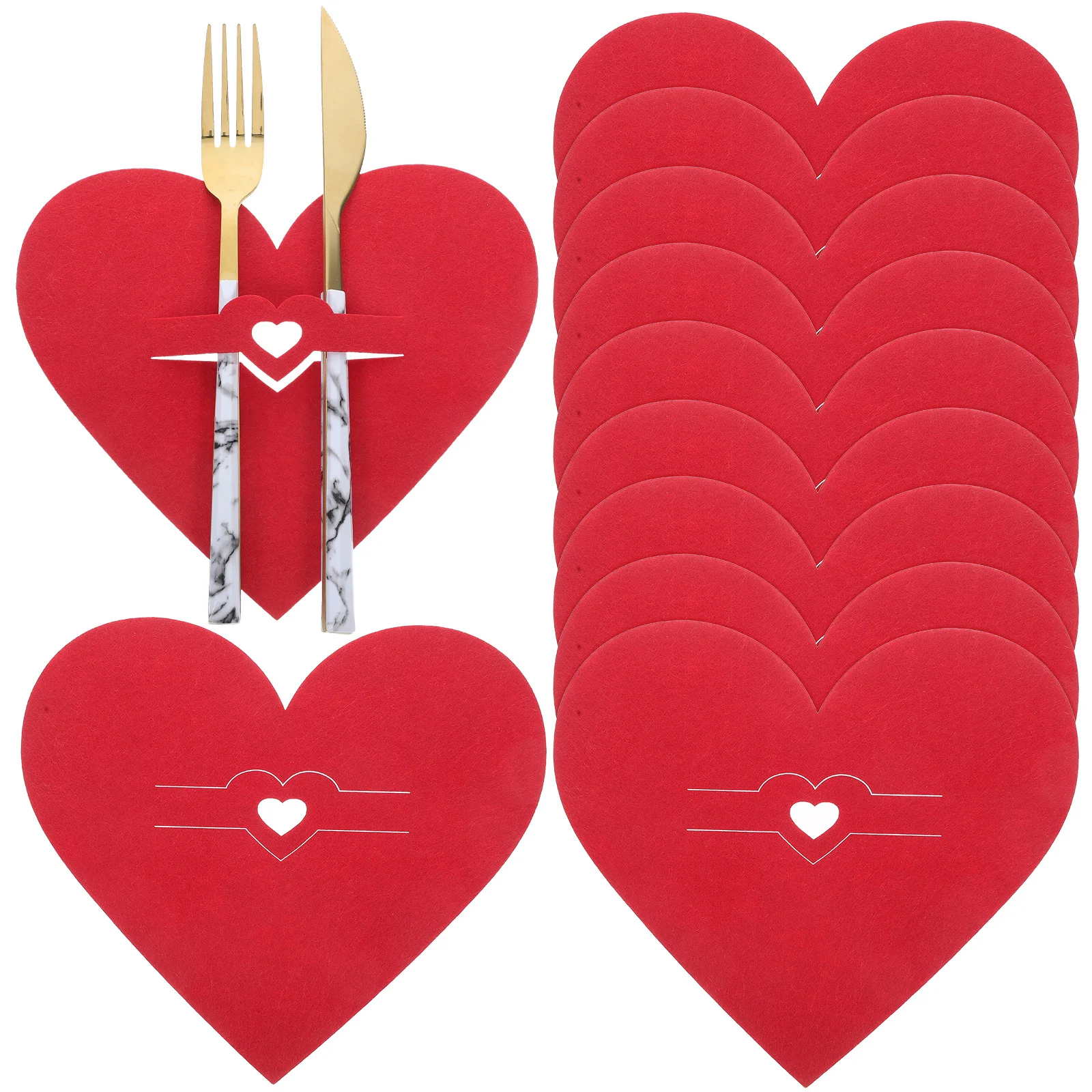 

12Pcs Heart Shaped Cutlery Pouches Romantic Utensil Sleeves Valentine's Day Kitchen Countertop Organizer Party Tableware
