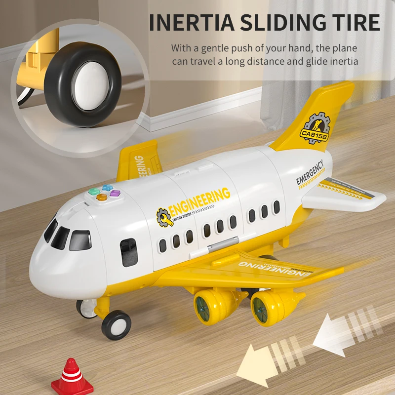 TEMI Kids Airplane Car Toys Simulation Inertia Aircraft Music Stroy With Light Passenger Plane Diecasts Kids Educational Toy