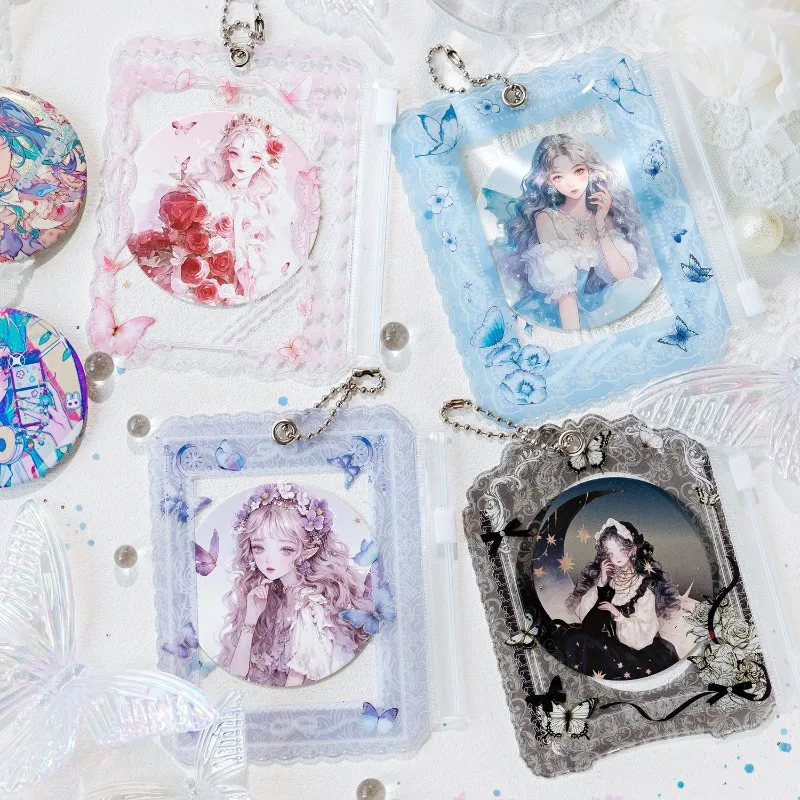 7.5MM Transparent Butterfly Badge Pin Holder Cute Aesthetic Retro Butterfly Photocard Holder Portable Key Ring Schoolbag Pendant