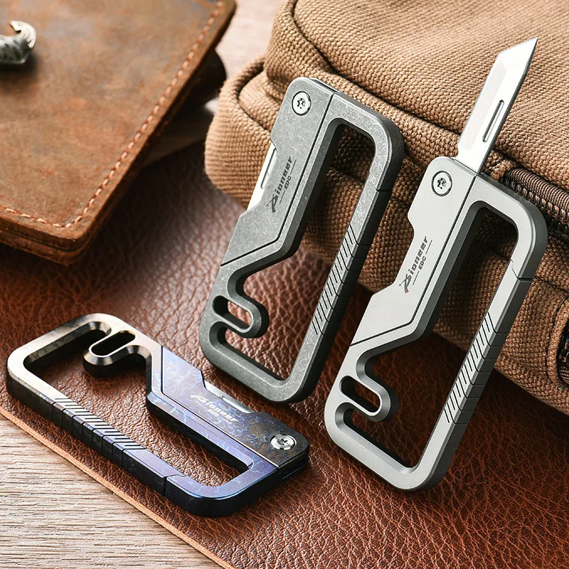 

TC4 Titanium Alloy Keyring Knife 14C28N Stainless Steel Blade EDC Pocket knives Outdoor Multi-tool Security Self-defense Tools