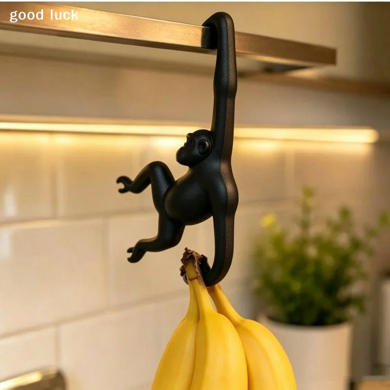AnswerPractical 3D Printed Monkey Shaped Wall Hook Plastic Decorative Banana Hook Punch-free Banana Holder for Kitchen